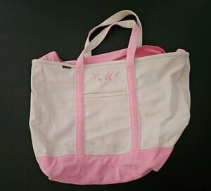 Lands End Extra- Large Pink Canvas Tote Bag Zip Top with Interior Compartments